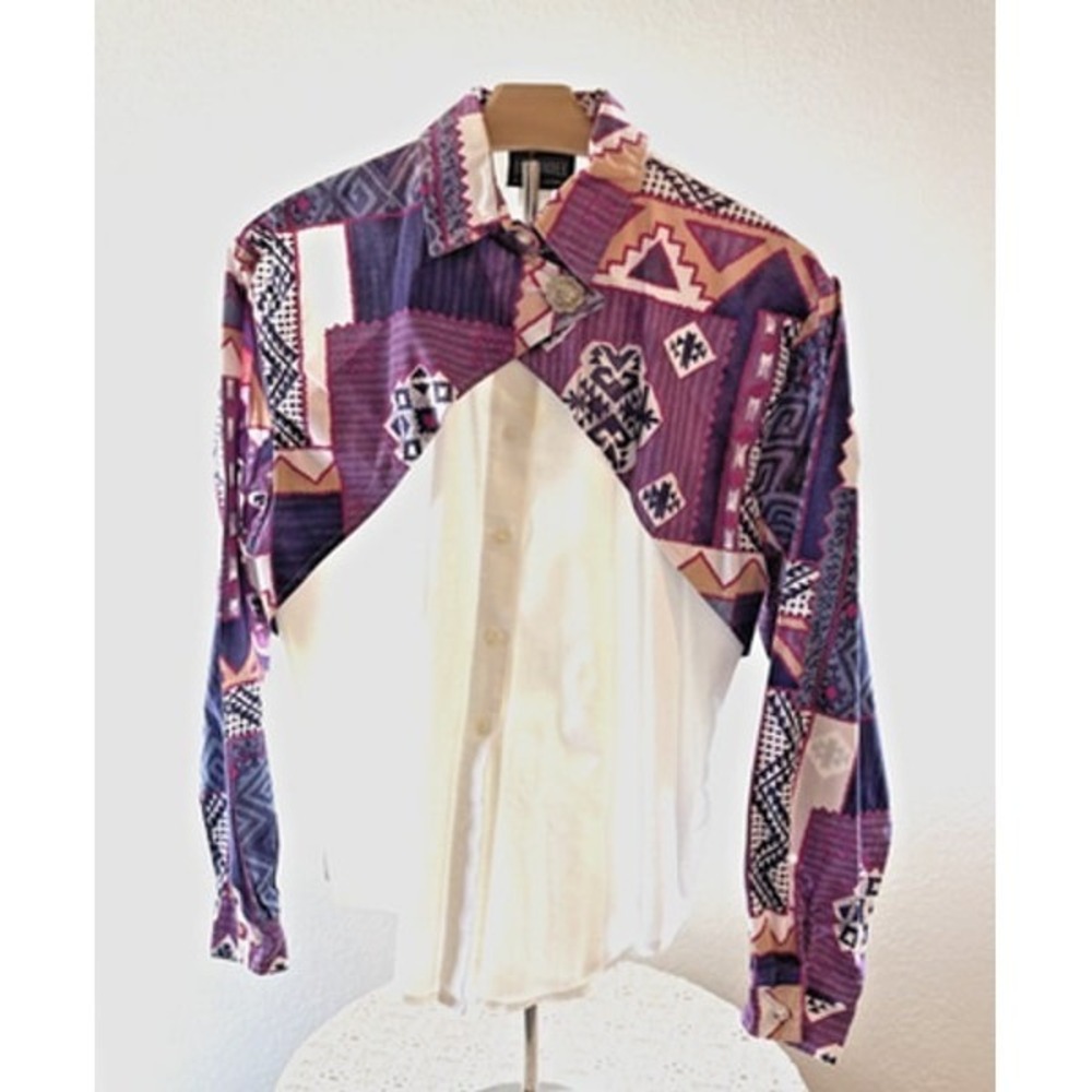 Roughrider multicolor western style long sleeve button front 100% cotton Size M